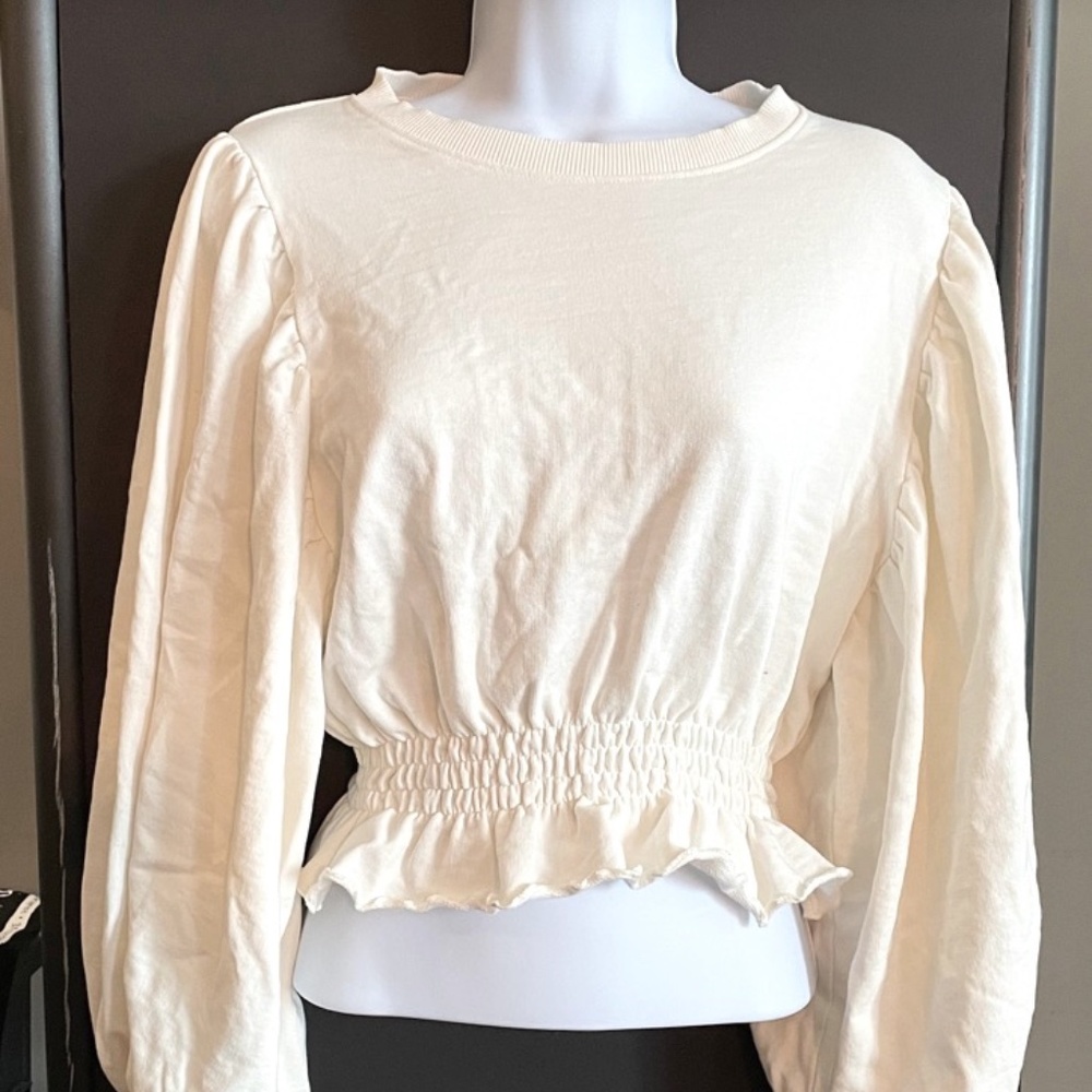 Zara Cream Cropped Sweatshirt Balloon Cuffed Sleeve S